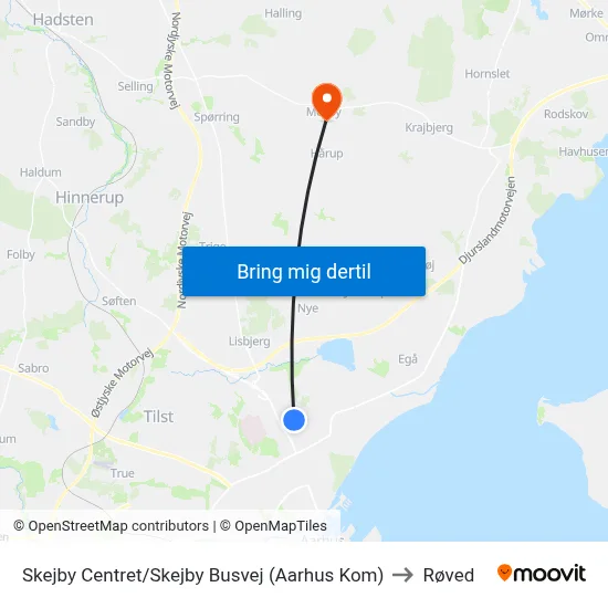 Skejby Centret/Skejby Busvej (Aarhus Kom) to Røved map