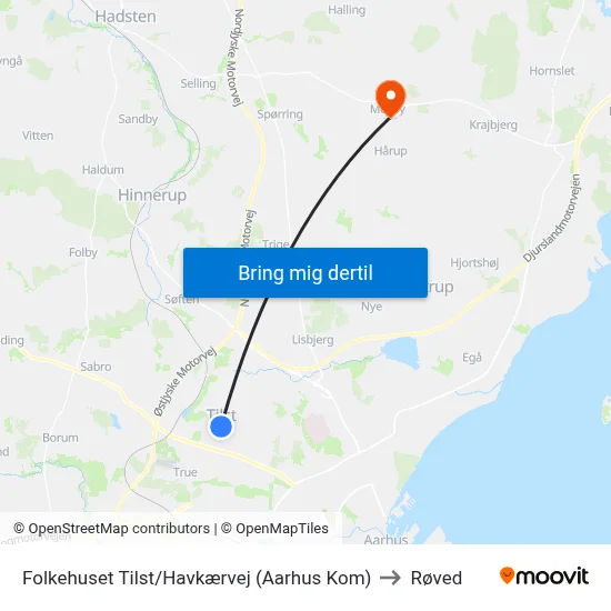 Folkehuset Tilst/Havkærvej (Aarhus Kom) to Røved map