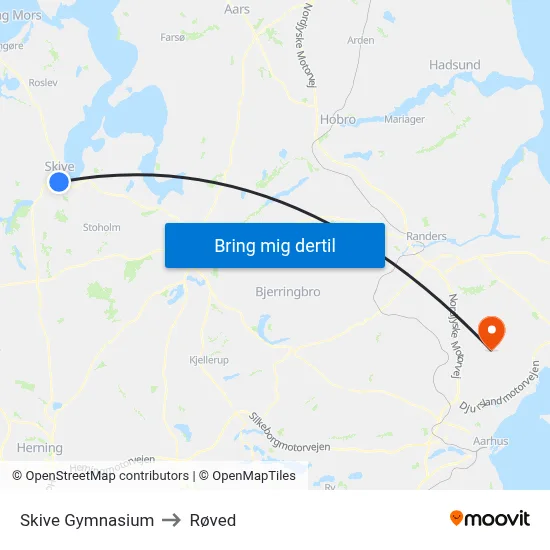 Skive Gymnasium to Røved map