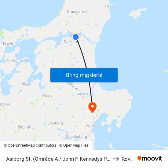 Aalborg St. (Område A / John F. Kennedys Plads) to Røved map