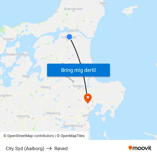 City Syd (Aalborg) to Røved map