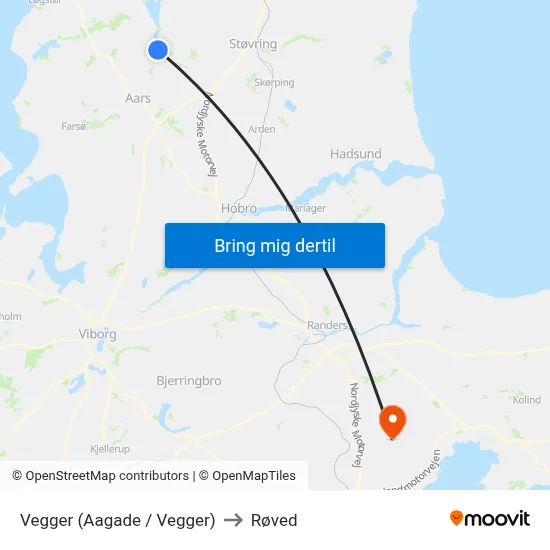 Vegger (Aagade / Vegger) to Røved map