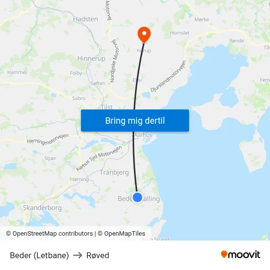 Beder (Letbane) to Røved map