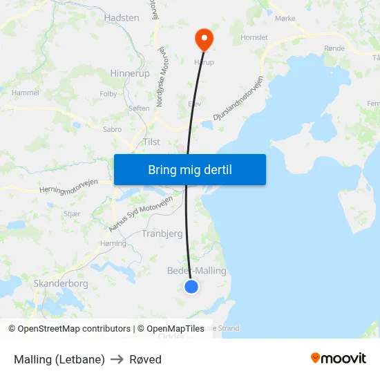 Malling (Letbane) to Røved map