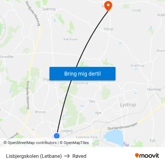 Lisbjergskolen (Letbane) to Røved map
