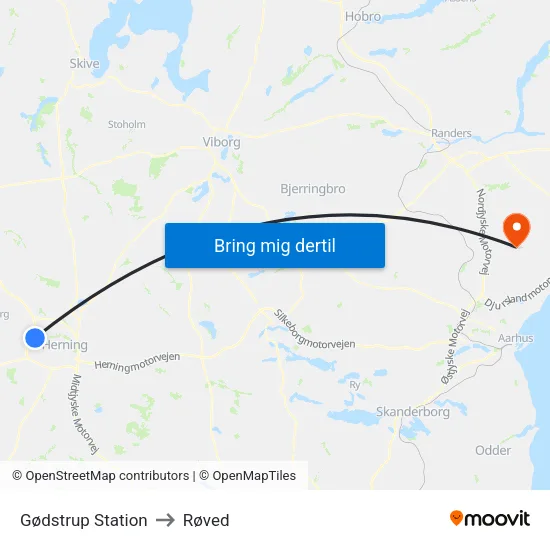 Gødstrup Station to Røved map