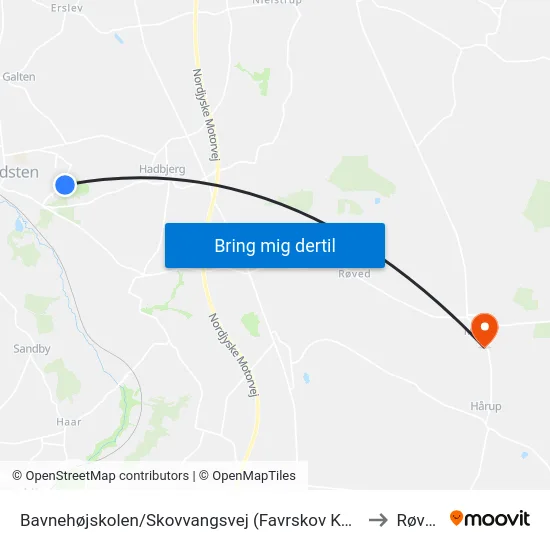 Bavnehøjskolen/Skovvangsvej (Favrskov Kom) to Røved map