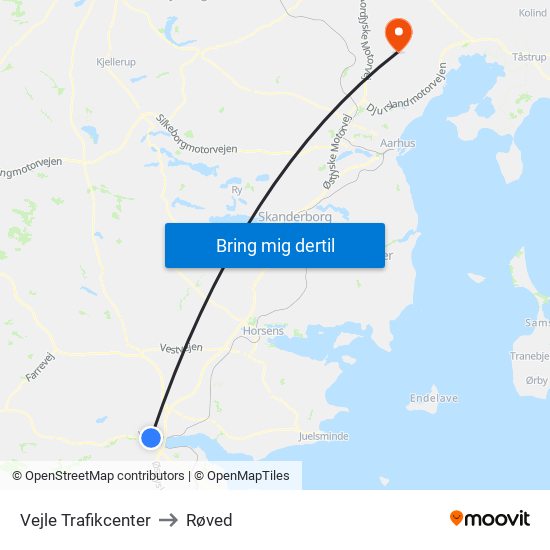 Vejle Trafikcenter to Røved map