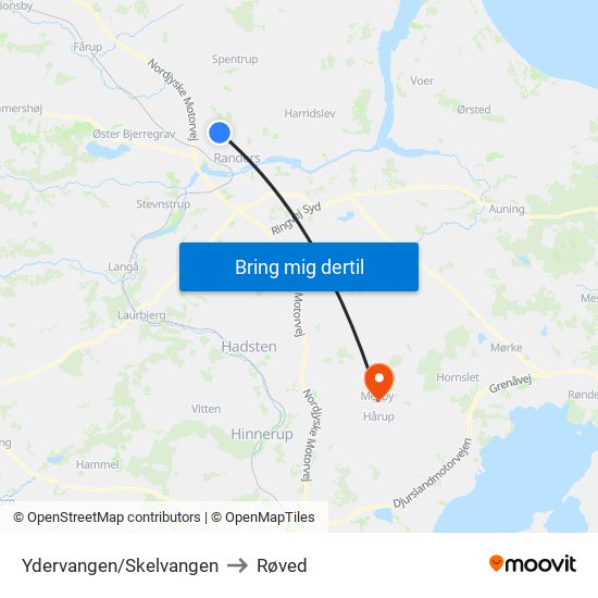 Ydervangen/Skelvangen to Røved map