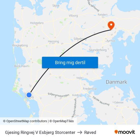 Gjesing Ringvej V Esbjerg Storcenter to Røved map