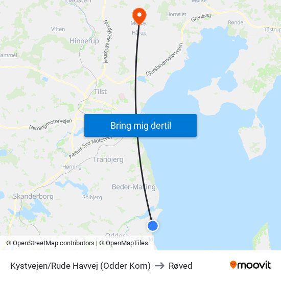 Kystvejen/Rude Havvej (Odder Kom) to Røved map