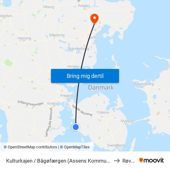 Kulturkajen / Bågøfærgen (Assens Kommune) to Røved map