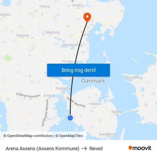 Arena Assens (Assens Kommune) to Røved map