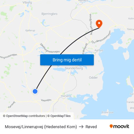 Mosevej/Linnerupvej (Hedensted Kom) to Røved map