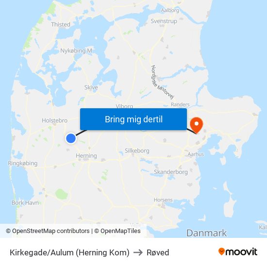 Kirkegade/Aulum (Herning Kom) to Røved map