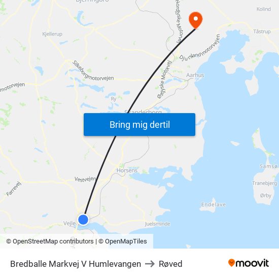 Bredballe Markvej V Humlevangen to Røved map