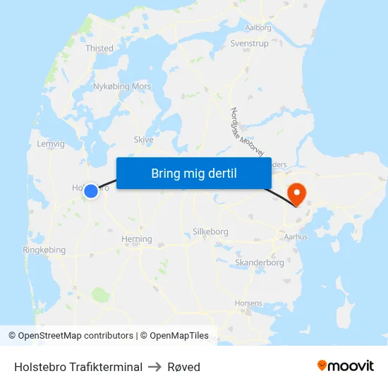 Holstebro Trafikterminal to Røved map