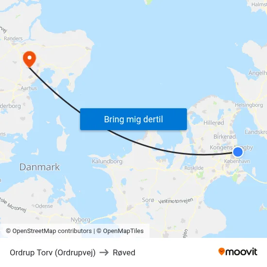 Ordrup Torv (Ordrupvej) to Røved map
