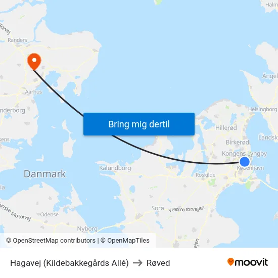 Hagavej (Kildebakkegårds Allé) to Røved map