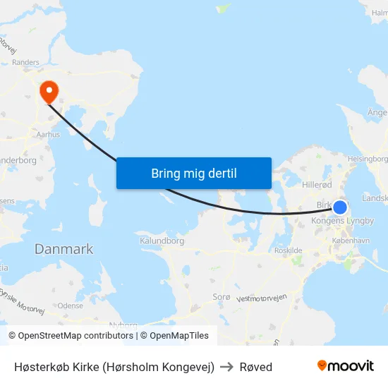 Høsterkøb Kirke (Hørsholm Kongevej) to Røved map