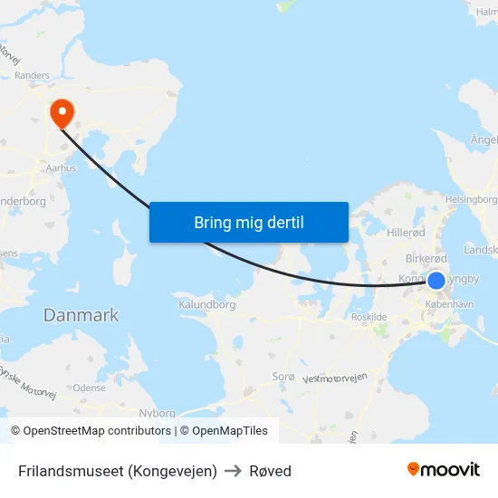 Frilandsmuseet (Kongevejen) to Røved map