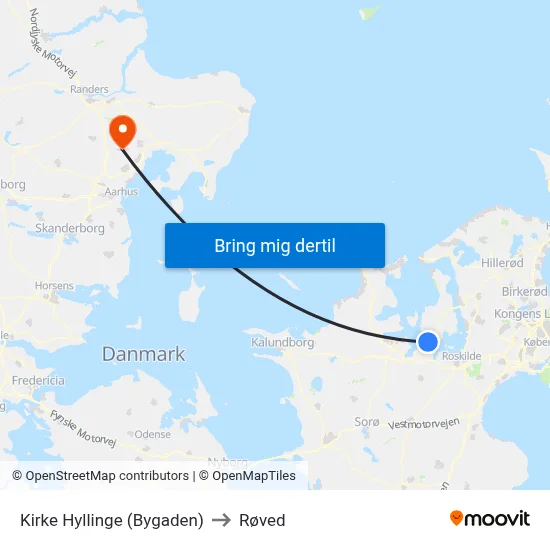 Kirke Hyllinge (Bygaden) to Røved map
