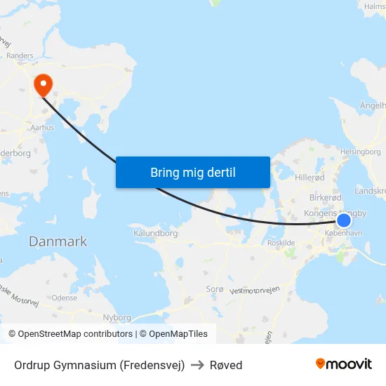 Ordrup Gymnasium (Fredensvej) to Røved map