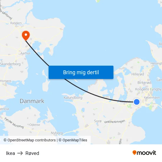 Ikea to Røved map