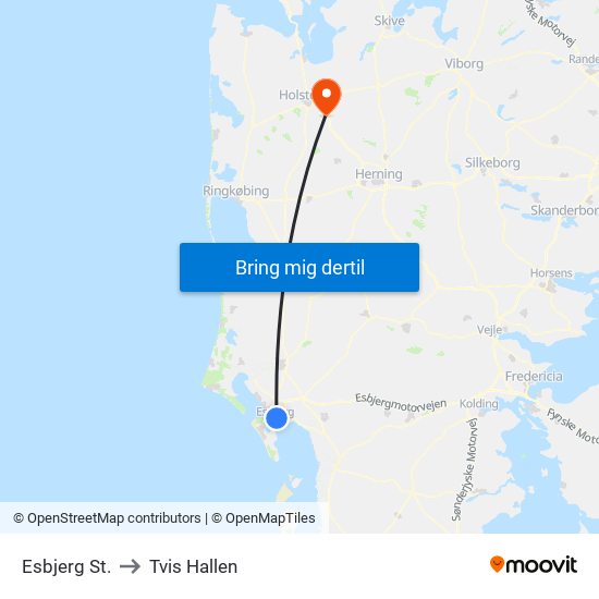 Esbjerg St. to Tvis Hallen map