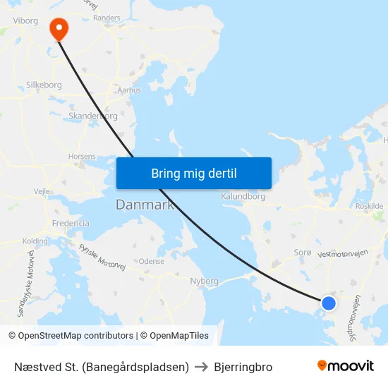 Næstved St. (Banegårdspladsen) to Bjerringbro map