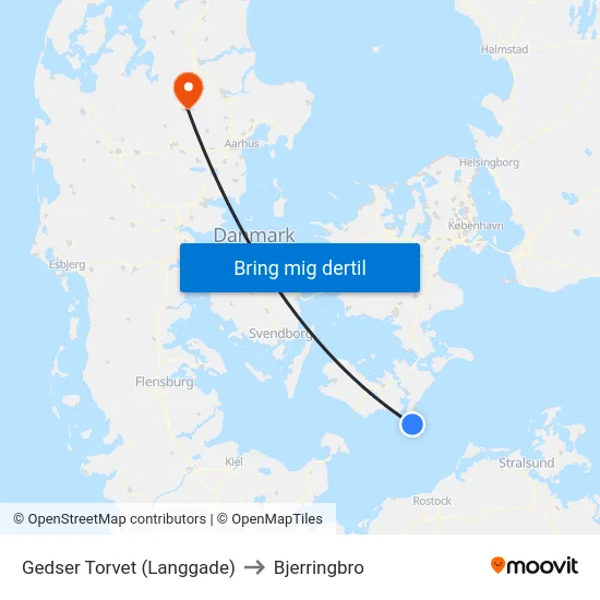 Gedser Torvet (Langgade) to Bjerringbro map
