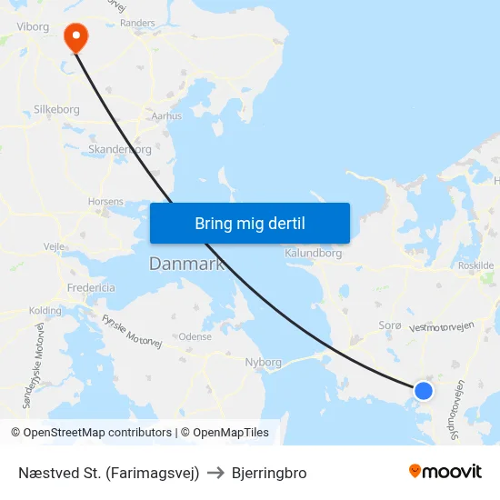 Næstved St. (Farimagsvej) to Bjerringbro map