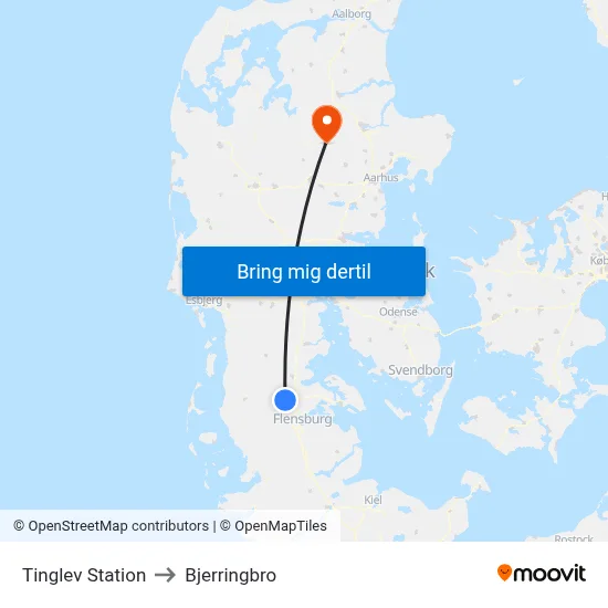 Tinglev Station to Bjerringbro map