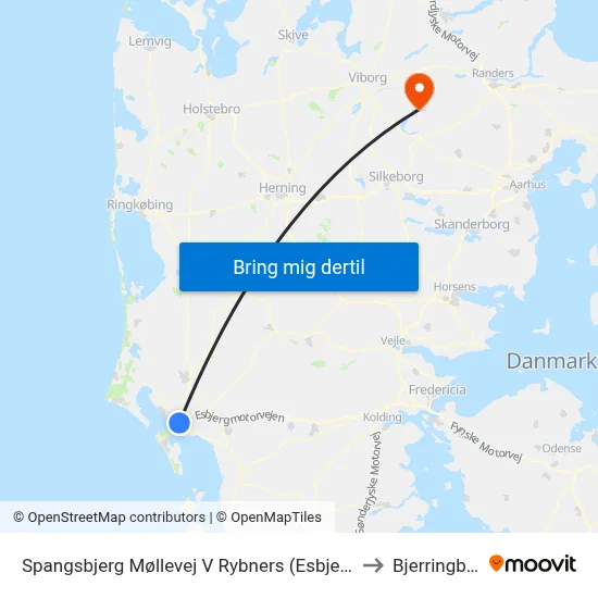 Spangsbjerg Møllevej V Rybners (Esbjerg) to Bjerringbro map