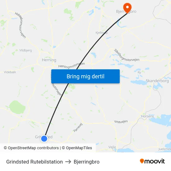 Grindsted Rutebilstation to Bjerringbro map