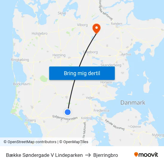 Bække Søndergade V Lindeparken to Bjerringbro map