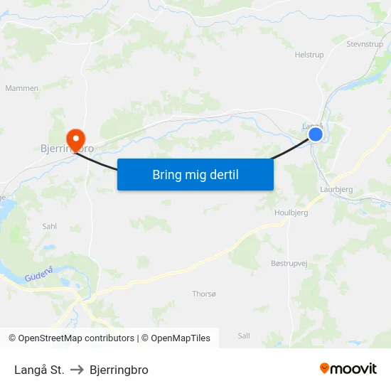 Langå St. to Bjerringbro map