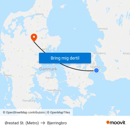 Ørestad St. (Metro) to Bjerringbro map