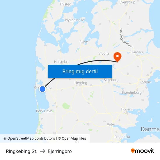Ringkøbing St. to Bjerringbro map