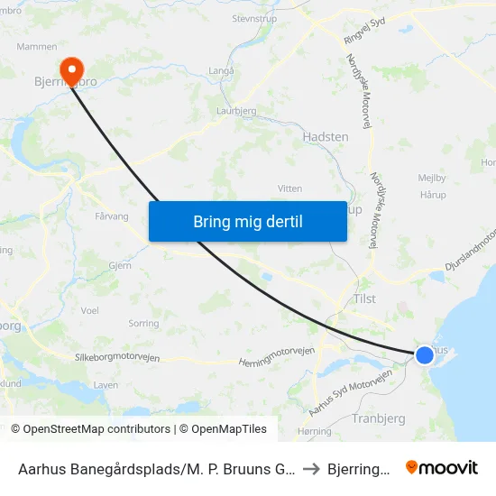 Aarhus Banegårdsplads/M. P. Bruuns Gade to Bjerringbro map