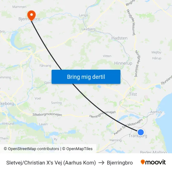 Sletvej/Christian X's Vej (Aarhus Kom) to Bjerringbro map