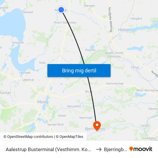 Aalestrup Busterminal (Vesthimm. Komm.) to Bjerringbro map