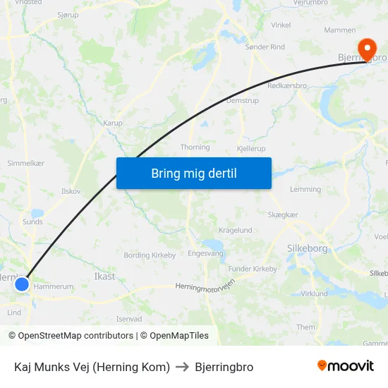 Kaj Munks Vej (Herning Kom) to Bjerringbro map