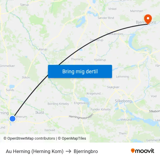 Au Herning (Herning Kom) to Bjerringbro map