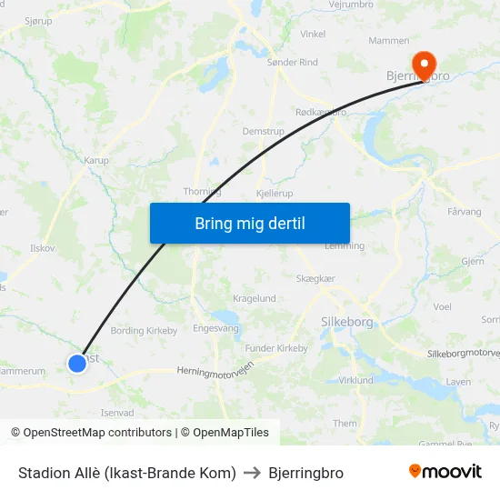 Stadion Allè (Ikast-Brande Kom) to Bjerringbro map