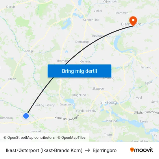 Ikast/Østerport (Ikast-Brande Kom) to Bjerringbro map