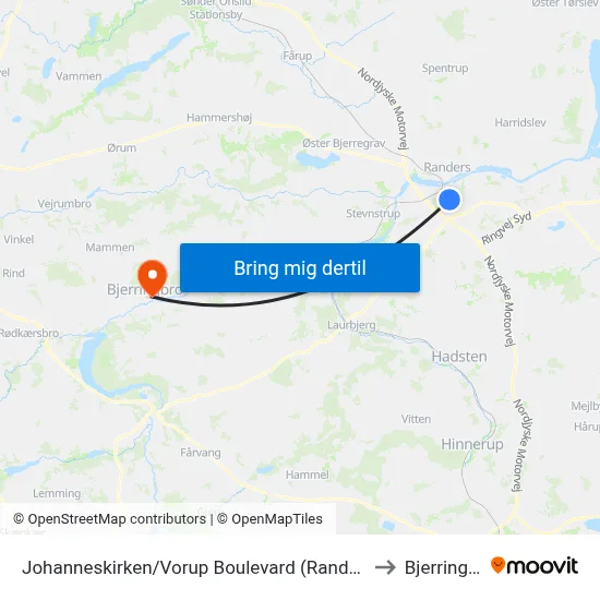 Johanneskirken/Vorup Boulevard (Randers Kom) to Bjerringbro map