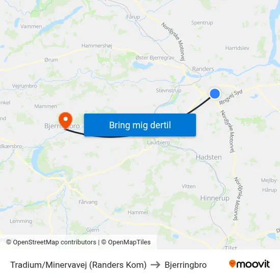Tradium/Minervavej (Randers Kom) to Bjerringbro map