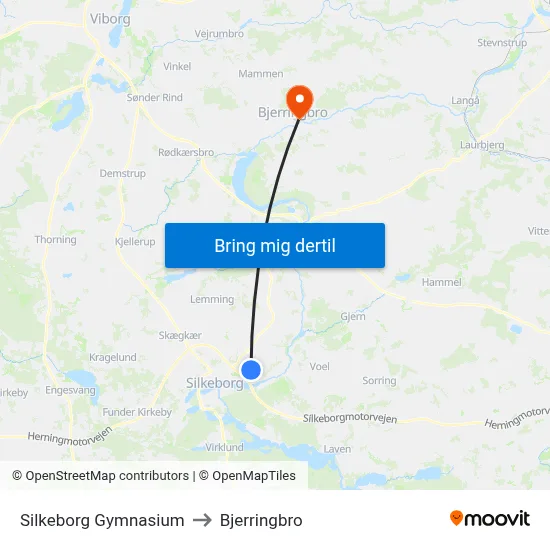 Silkeborg Gymnasium to Bjerringbro map