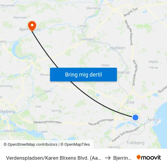 Verdenspladsen/Karen Blixens Blvd. (Aarhus Kom) to Bjerringbro map